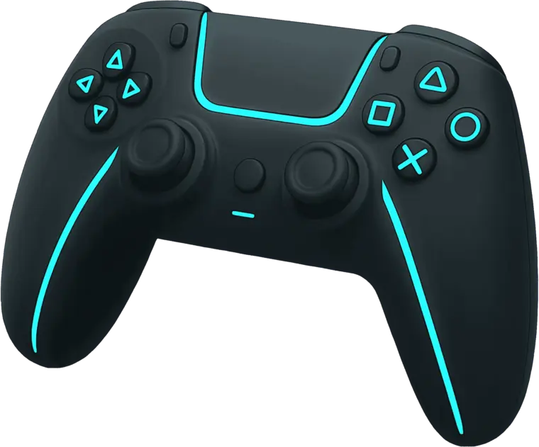 Wireless gaming controller with cyan accent lighting