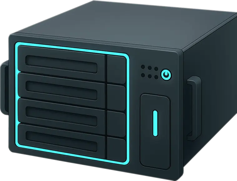 Argonix server with cyan-lit drive bays